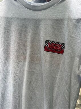 Vans White Short Sleeve Tee with Red Checker Logo on front and back